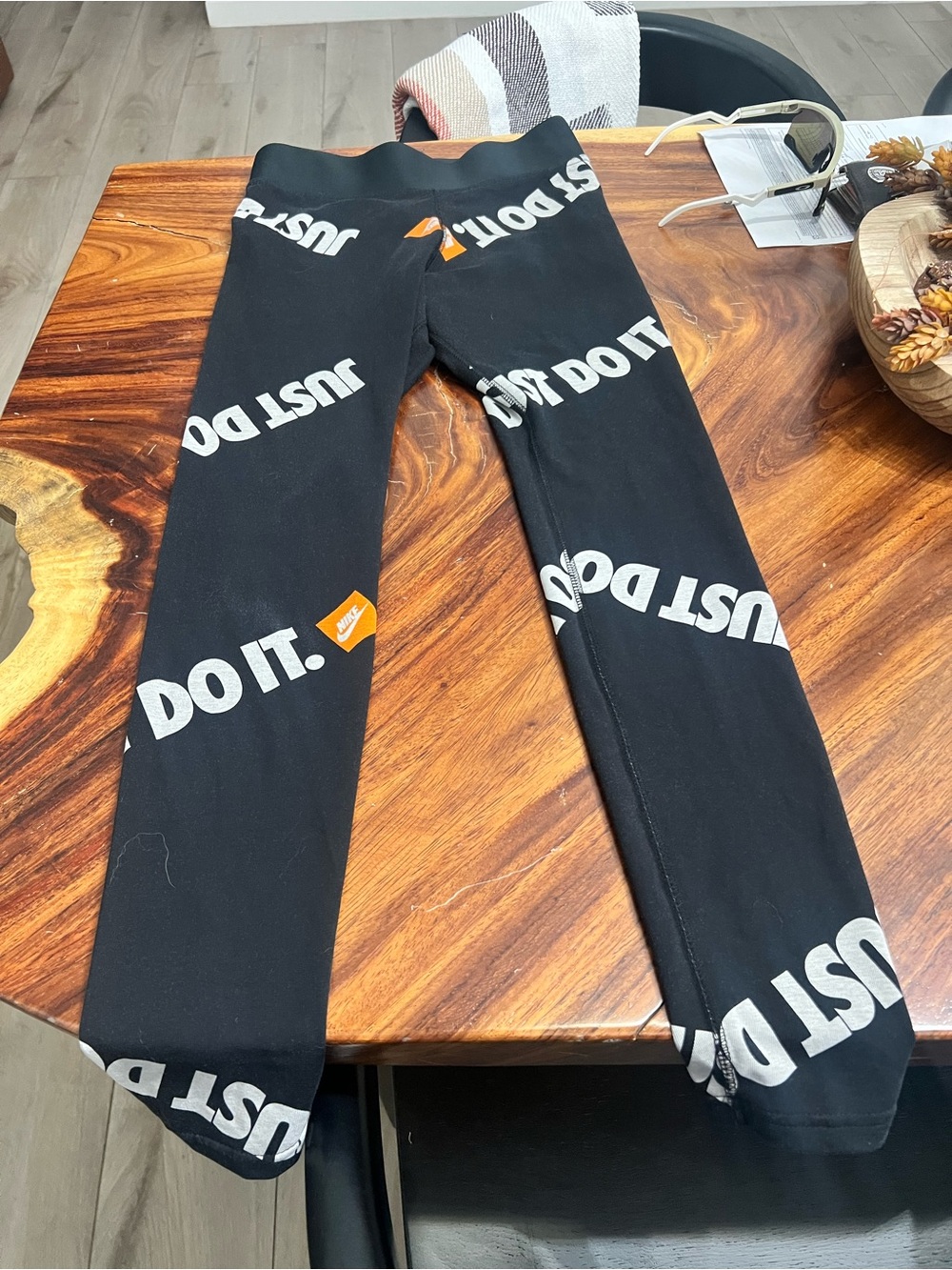 Nike Black Womens' 'Just Do It.' Leggings with White Logo and Orange Accent